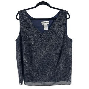 Dana Kay Plus Size 18W Navy Sparkly Chiffon Sleeveless V-Neck Blouse